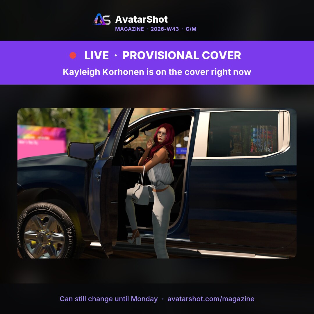 AvatarShot Magazine · 2026-W43 · G/M
🏆 Provisional cover: Kayleigh Korhonen is leading this week!
The issue is still op...