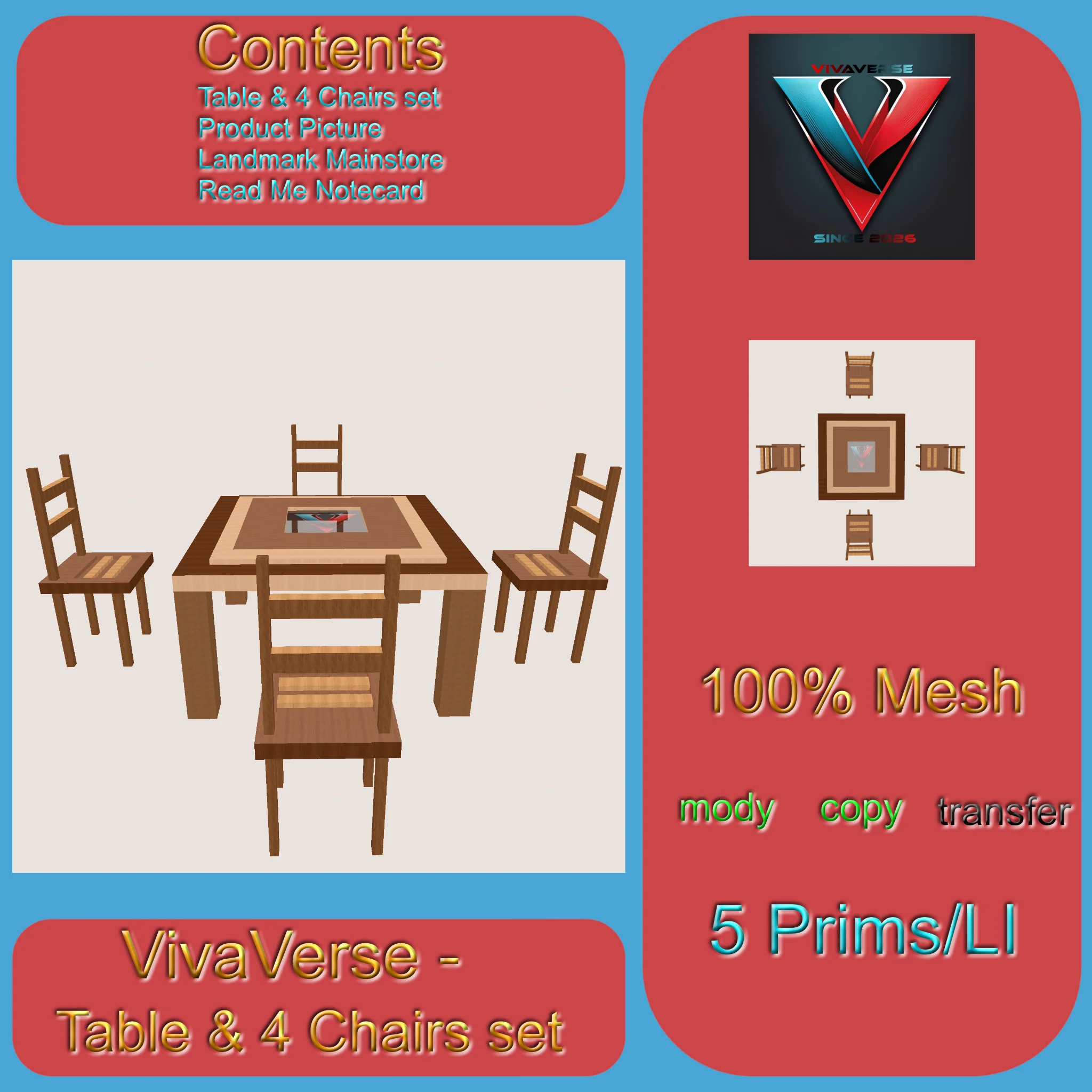 VivaVerse Hud Table 4 Chairs set