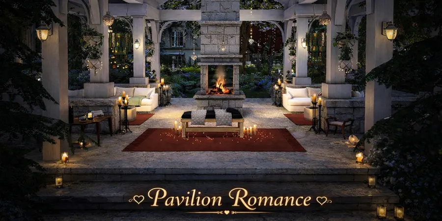 Pavilion Romance 
Nestled by the water’s edge, this intimate pavilion invites slow moments and deep connection. Soft se...