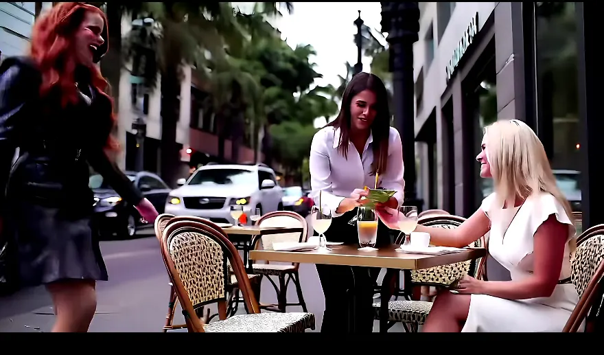 SL-to-AI-Steph is shopping on Rodeo Drive in Beverly Hills, California in USA. She meets her BFF for lunch.