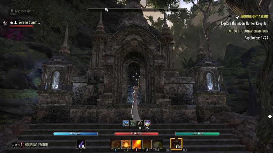 Serena Summerstorm, priestess of Mara, visiting Temple Ruins in Rimmin.